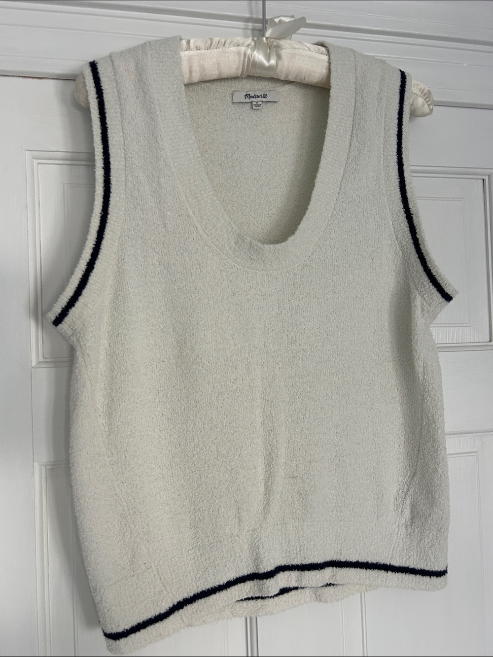 Madewell Cream Terry Knit Tank with Navy Stripe Accents